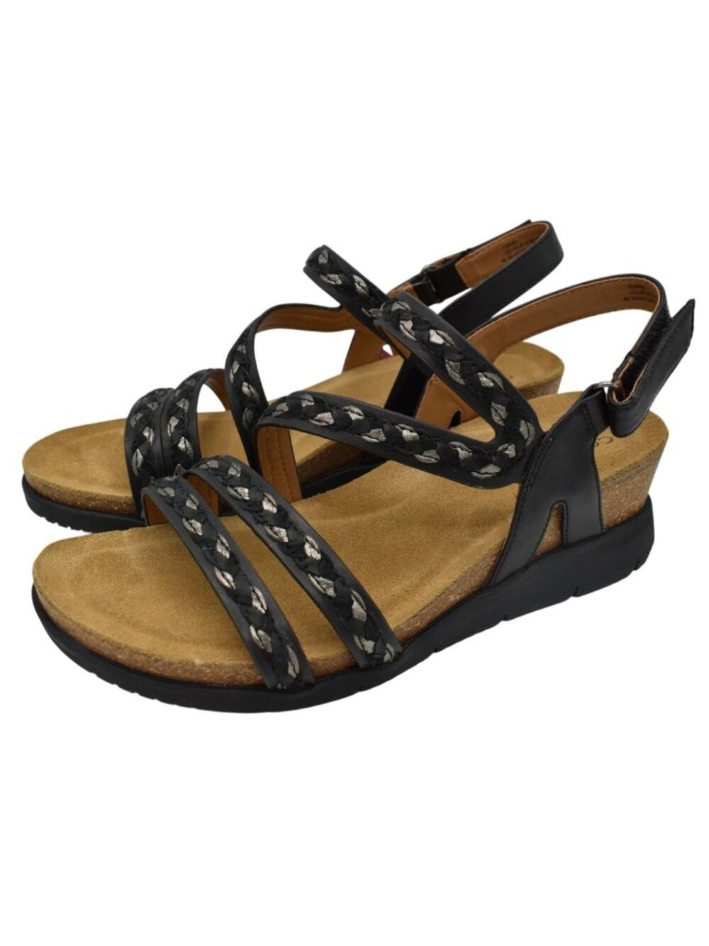 Comfortiva Womens Size 9 Silvia Black Multi Leather Wedge Strappy Sandals Shoes